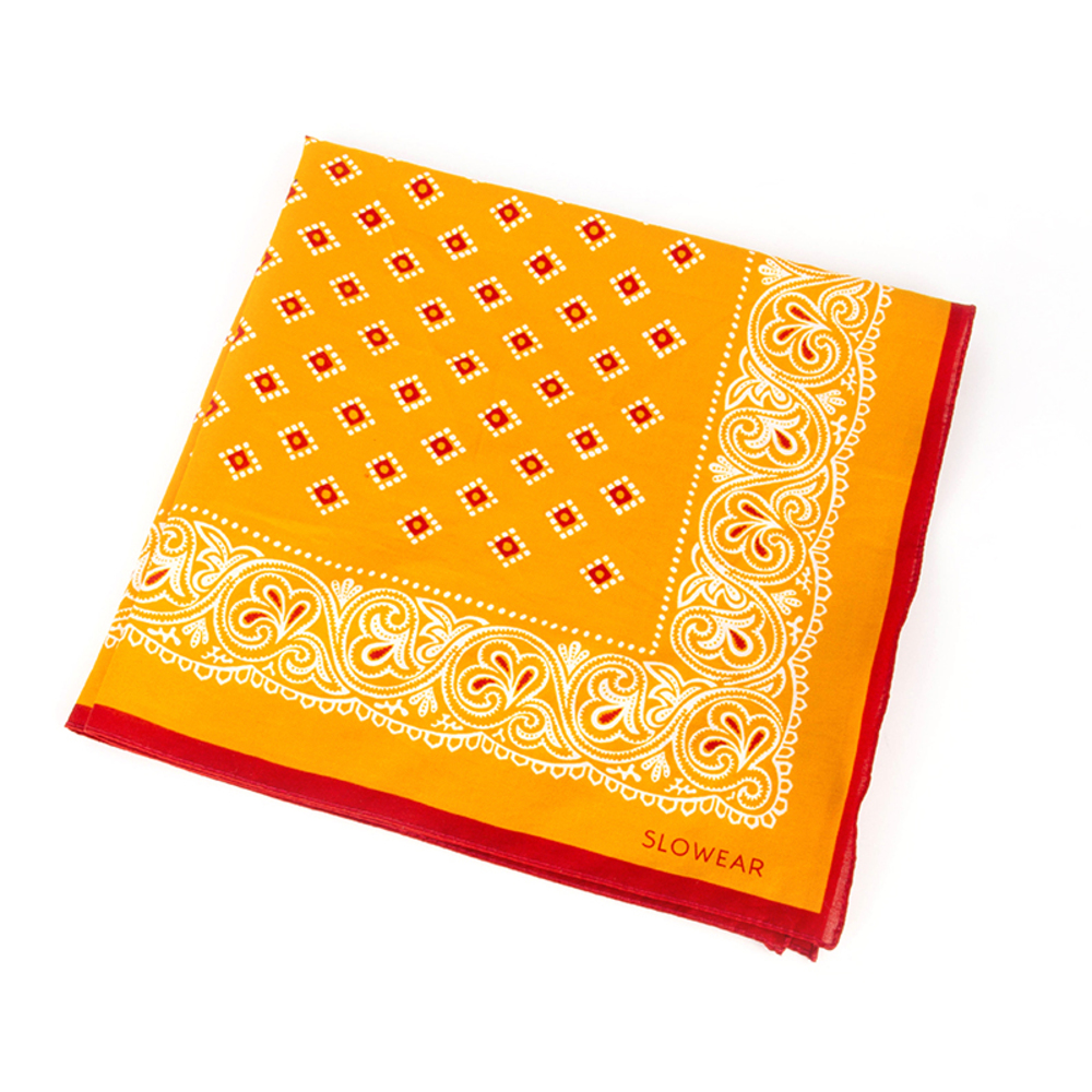 SLOWEAR GOLD, RED, WHITE PAISLEY POCKET SQUARE | MENS SIZE 52X52